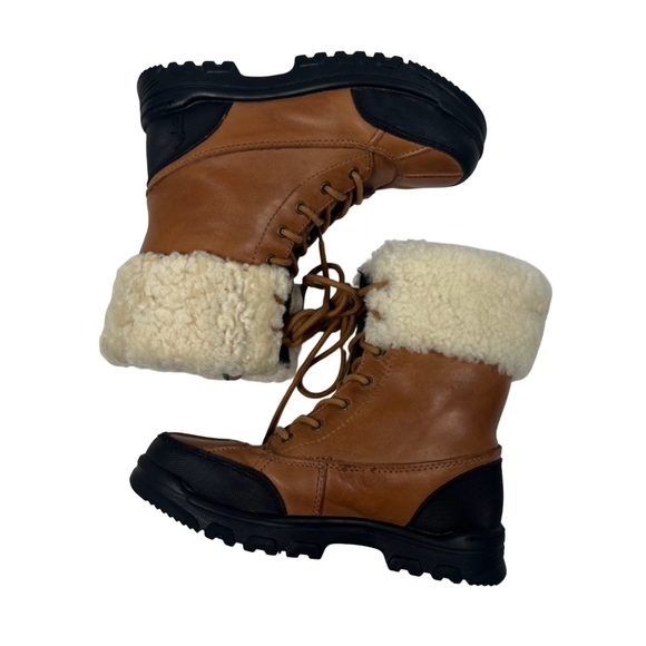 s-l400.jpg Polo by Ralph Lauren Tan Leather Shearling Lined Boots Sz 1.5